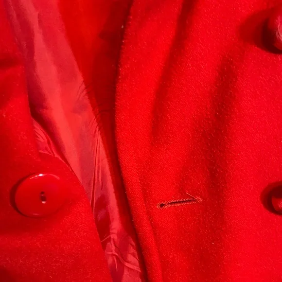 Red Wool Blend Pea Coat - Picture 6 of 10